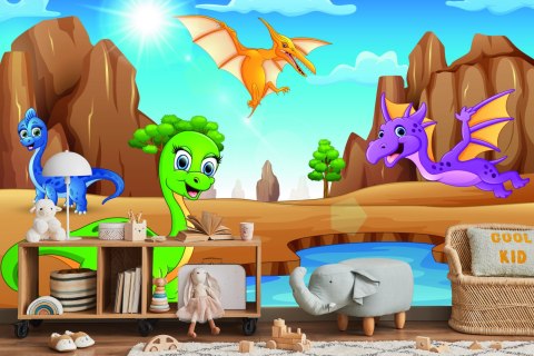 Fototapeta Bajkowe Dinozaury Nad Wodą Tapeta Samoprzylepna 180x120 FT-2308-SK180-120