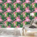 Tapeta Do Salonu Flamingi, Ptaki, Kwiaty, Zieleń Flizelina 53x1000 TR-2358-VER-53