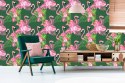 Tapeta Do Salonu Flamingi, Ptaki, Kwiaty, Zieleń Flizelina 53x1000 TR-2358-VER-53