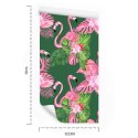 Tapeta Do Salonu Flamingi, Ptaki, Kwiaty, Zieleń Flizelina 53x1000 TR-2358-VER-53