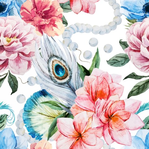 Tapeta Kwiaty, Pawie Pióra I Perły Flizelina 53x1000 TR-992-VER-53