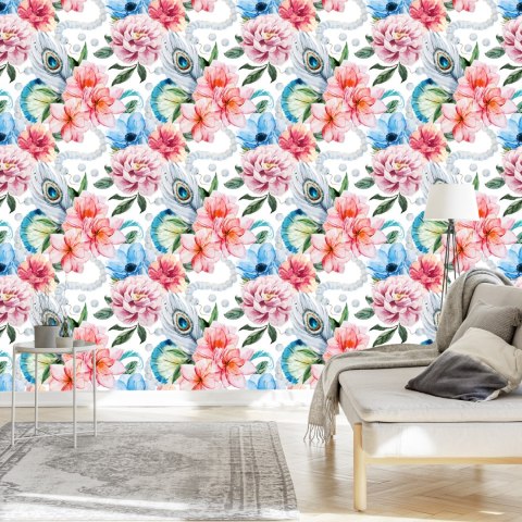 Tapeta Kwiaty, Pawie Pióra I Perły Flizelina 53x1000 TR-992-VER-53