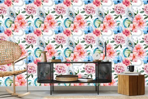 Tapeta Kwiaty, Pawie Pióra I Perły Flizelina 53x1000 TR-992-VER-53