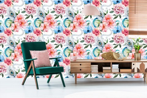 Tapeta Kwiaty, Pawie Pióra I Perły Flizelina 53x1000 TR-992-VER-53