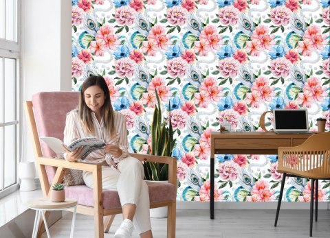 Tapeta Kwiaty, Pawie Pióra I Perły Flizelina 53x1000 TR-992-VER-53