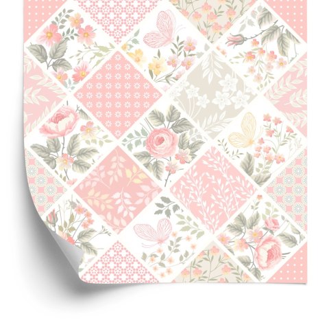 Tapeta Mozaika W Formie Patchworku Z Motylami I Kwiatami Flizelina 53x1000 TR-1264-VER-53