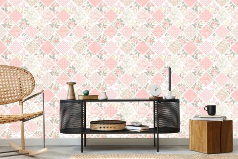 Tapeta Mozaika W Formie Patchworku Z Motylami I Kwiatami Flizelina 53x1000 TR-1264-VER-53