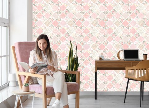 Tapeta Mozaika W Formie Patchworku Z Motylami I Kwiatami Flizelina 53x1000 TR-1264-VER-53