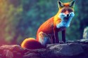 Fototapeta Fox Sitting In The Woods With Weird Eyes Flizelina 254x184 FT-448489-V4