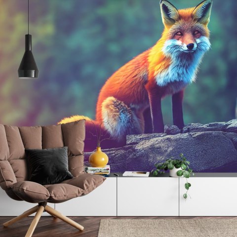Fototapeta Fox Sitting In The Woods With Weird Eyes Vinyl Gładki 460x300 FT-448489-VG12
