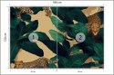 Fototapeta Seamless Tropical Pattern With Exotic Trees, Leopards, And Palm Leaves. Abstract Jungle Pattern With Leopards, Digita