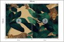 Fototapeta Seamless Tropical Pattern With Exotic Trees, Leopards, And Palm Leaves. Abstract Jungle Pattern With Leopards, Digita