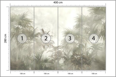 Fototapeta Tropical Trees And Leaves In Foggy Forest Wallpaper Design - 3D Flizelina 400x280 FT-448496-VE400-280