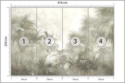 Fototapeta Tropical Trees And Leaves In Foggy Forest Wallpaper Design - 3D Flizelina 416x254 FT-448496-VEXXXL