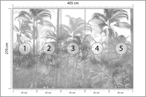 Fototapeta Tropical Trees And Leaves In Foggy Forest Wallpaper Design - 3D Vinyl Gładki 405x270 FT-448495-VG405-270