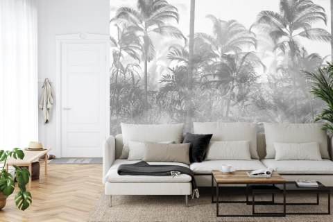 Fototapeta Tropical Trees And Leaves In Foggy Forest Wallpaper Design - 3D Vinyl Gładki 416x254 FT-448495-VGXXXL