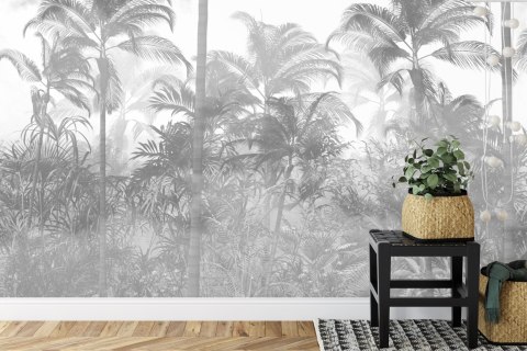 Fototapeta Tropical Trees And Leaves In Foggy Forest Wallpaper Design - 3D Vinyl Strukturalny 180x120 FT-448495-VS180-120