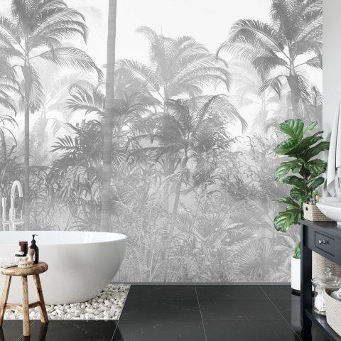 Fototapeta Tropical Trees And Leaves In Foggy Forest Wallpaper Design - 3D Vinyl Strukturalny 315x210 FT-448495-VS315-210