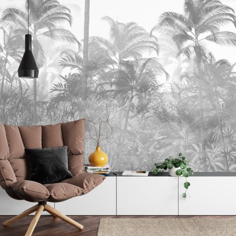 Fototapeta Tropical Trees And Leaves In Foggy Forest Wallpaper Design - 3D Vinyl Strukturalny 368x254 FT-448495-VS8