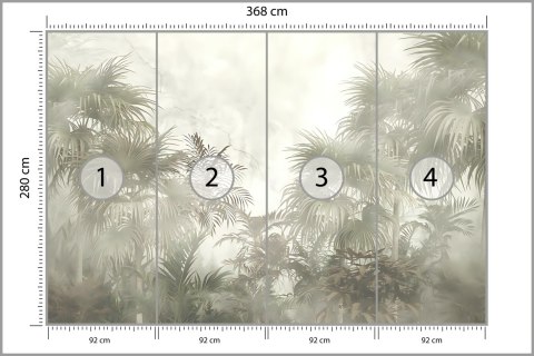 Fototapeta Tropical Trees And Leaves In Foggy Forest Wallpaper Design - 3D Flizelina 368x280 FT-448496-V10