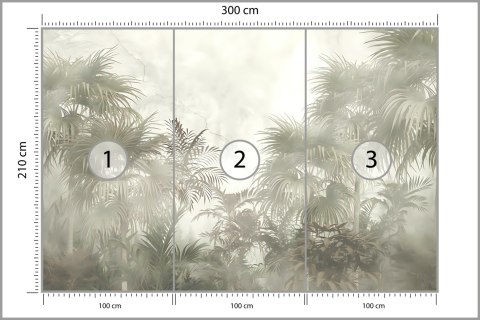 Fototapeta Tropical Trees And Leaves In Foggy Forest Wallpaper Design - 3D Flizelina Zmywalna 300x210 FT-448496-VEML300-210