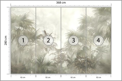 Fototapeta Tropical Trees And Leaves In Foggy Forest Wallpaper Design - 3D Flizelina Zmywalna 368x280 FT-448496-VEML10
