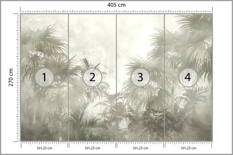 Fototapeta Tropical Trees And Leaves In Foggy Forest Wallpaper Design - 3D Flizelina Zmywalna 405x270 FT-448496-VEML405-270