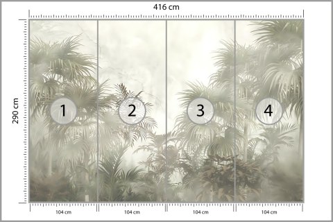 Fototapeta Tropical Trees And Leaves In Foggy Forest Wallpaper Design - 3D Flizelina Zmywalna 416x290 FT-448496-VEMLXXXXL