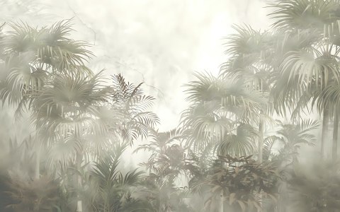 Fototapeta Tropical Trees And Leaves In Foggy Forest Wallpaper Design - 3D Flizelina Zmywalna 450x300 FT-448496-VEML450-300