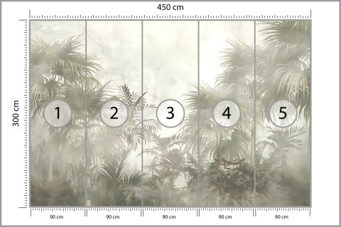 Fototapeta Tropical Trees And Leaves In Foggy Forest Wallpaper Design - 3D Flizelina Zmywalna 450x300 FT-448496-VEML450-300