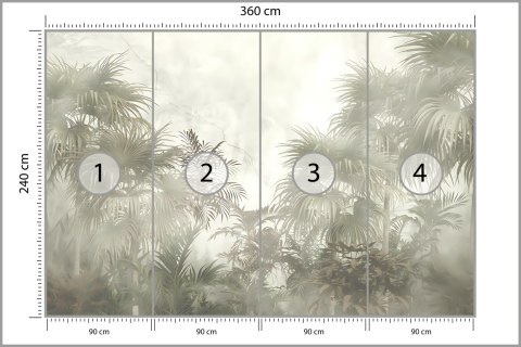 Fototapeta Tropical Trees And Leaves In Foggy Forest Wallpaper Design - 3D Tapeta Samoprzylepna 360x240 FT-448496-SK360-240
