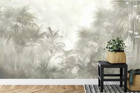 Fototapeta Tropical Trees And Leaves In Foggy Forest Wallpaper Design - 3D Tapeta Samoprzylepna 416x254 FT-448496-SKXXXL