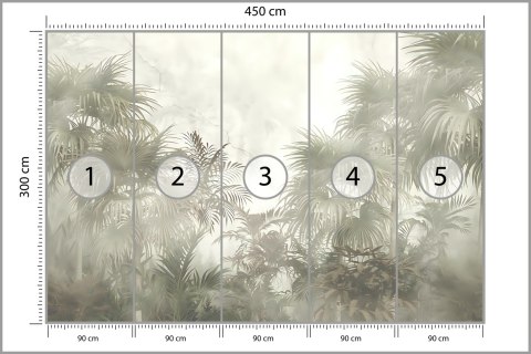 Fototapeta Tropical Trees And Leaves In Foggy Forest Wallpaper Design - 3D Tapeta Samoprzylepna 450x300 FT-448496-SK450-300