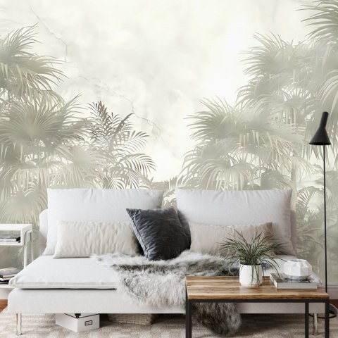Fototapeta Tropical Trees And Leaves In Foggy Forest Wallpaper Design - 3D Vinyl Gładki 312x219 FT-448496-VGXXL