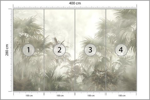 Fototapeta Tropical Trees And Leaves In Foggy Forest Wallpaper Design - 3D Vinyl Gładki 400x280 FT-448496-VG400-280