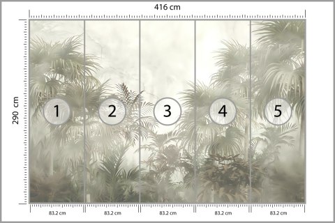 Fototapeta Tropical Trees And Leaves In Foggy Forest Wallpaper Design - 3D Vinyl Gładki 416x290 FT-448496-VGXXXXL