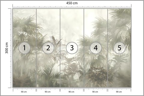 Fototapeta Tropical Trees And Leaves In Foggy Forest Wallpaper Design - 3D Vinyl Gładki 450x300 FT-448496-VG450-300