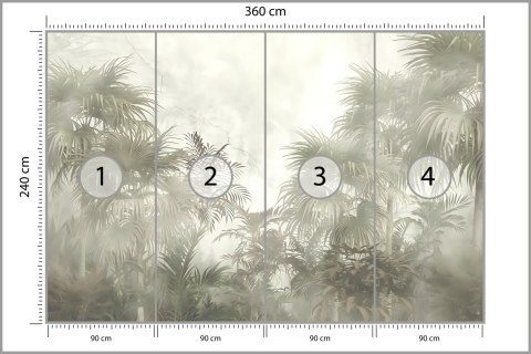 Fototapeta Tropical Trees And Leaves In Foggy Forest Wallpaper Design - 3D Vinyl Strukturalny 360x240 FT-448496-VS360-240