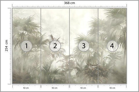 Fototapeta Tropical Trees And Leaves In Foggy Forest Wallpaper Design - 3D Vinyl Strukturalny 368x254 FT-448496-VS8