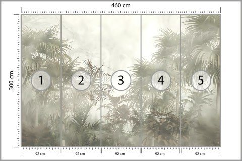 Fototapeta Tropical Trees And Leaves In Foggy Forest Wallpaper Design - 3D Vinyl Strukturalny 460x300 FT-448496-VS12