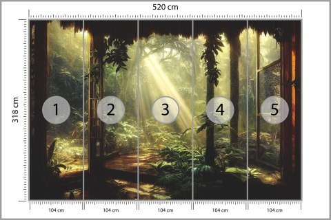 Fototapeta A Large Arch-Shaped Window, A Portal In The Dark Mystical Forest, The Sun's Rays Pass Through The Window And Tre