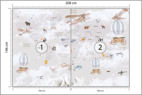 Fototapeta Animals World Map For Kids Wallpaper Design Flizelina Zmywalna 208x146 FT-448497-VEMLXL