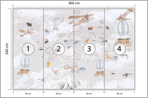 Fototapeta Animals World Map For Kids Wallpaper Design Flizelina Zmywalna 360x240 FT-448497-VEML360-240