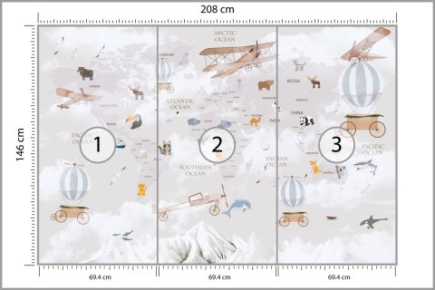 Fototapeta Animals World Map For Kids Wallpaper Design Tapeta Samoprzylepna 208x146 FT-448497-SKXL