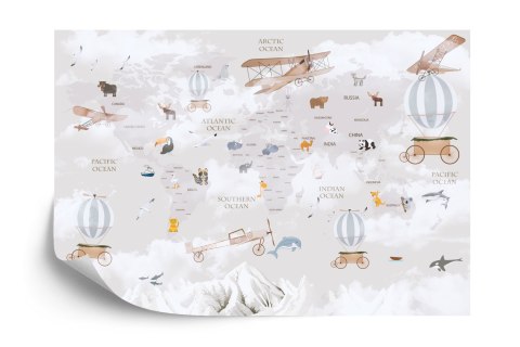 Fototapeta Animals World Map For Kids Wallpaper Design Vinyl Gładki 180x120 FT-448497-VG180-120