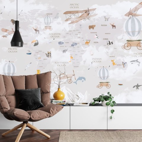 Fototapeta Animals World Map For Kids Wallpaper Design Vinyl Gładki 254x184 FT-448497-VG4