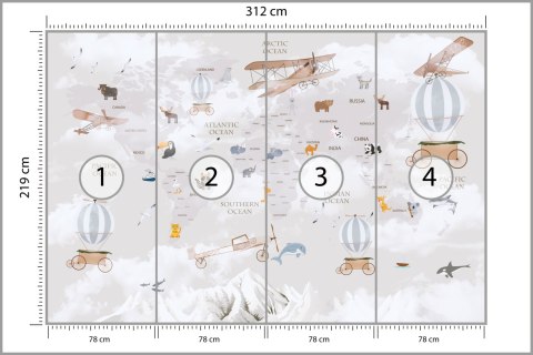 Fototapeta Animals World Map For Kids Wallpaper Design Vinyl Gładki 312x219 FT-448497-VGXXL