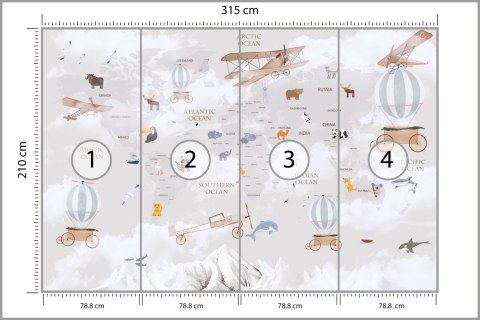 Fototapeta Animals World Map For Kids Wallpaper Design Vinyl Gładki 315x210 FT-448497-VG315-210