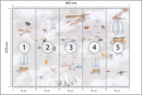 Fototapeta Animals World Map For Kids Wallpaper Design Vinyl Gładki 405x270 FT-448497-VG405-270