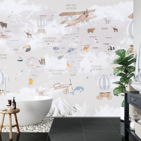 Fototapeta Animals World Map For Kids Wallpaper Design Vinyl Strukturalny 312x219 FT-448497-VSXXL